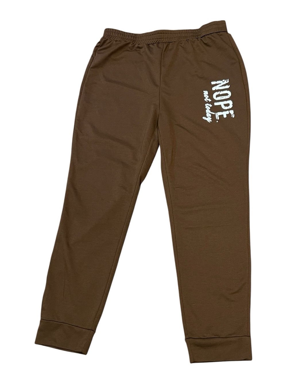 Unbranded 'NOPE not today' Brown Lounge Pants Comfy Cuffed Bottoms High Rise XL